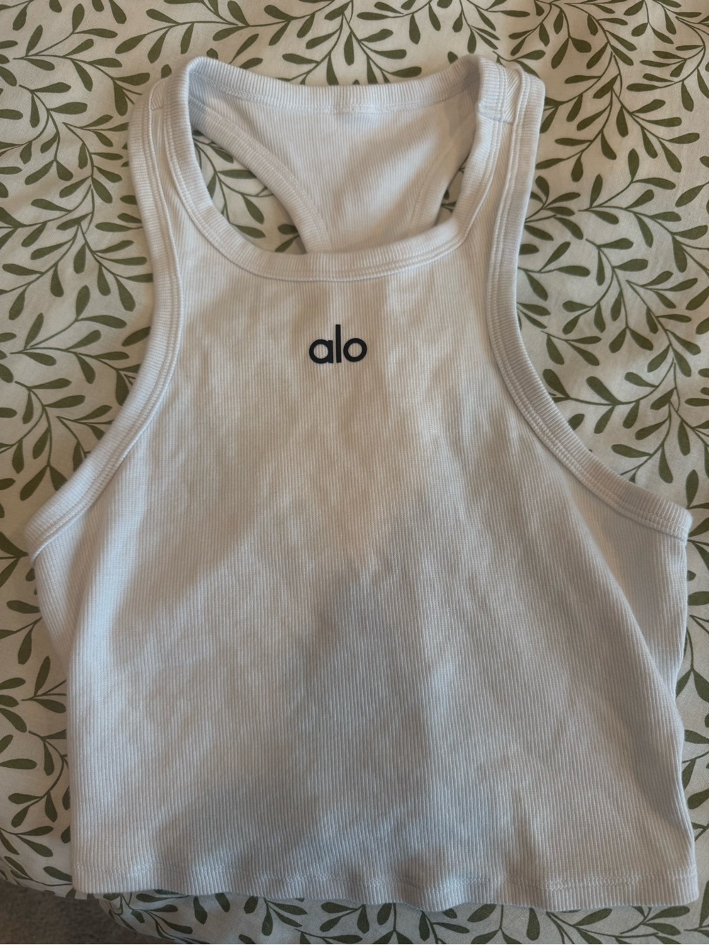 ALO Yoga White Ribbed Racerback Crop Tank